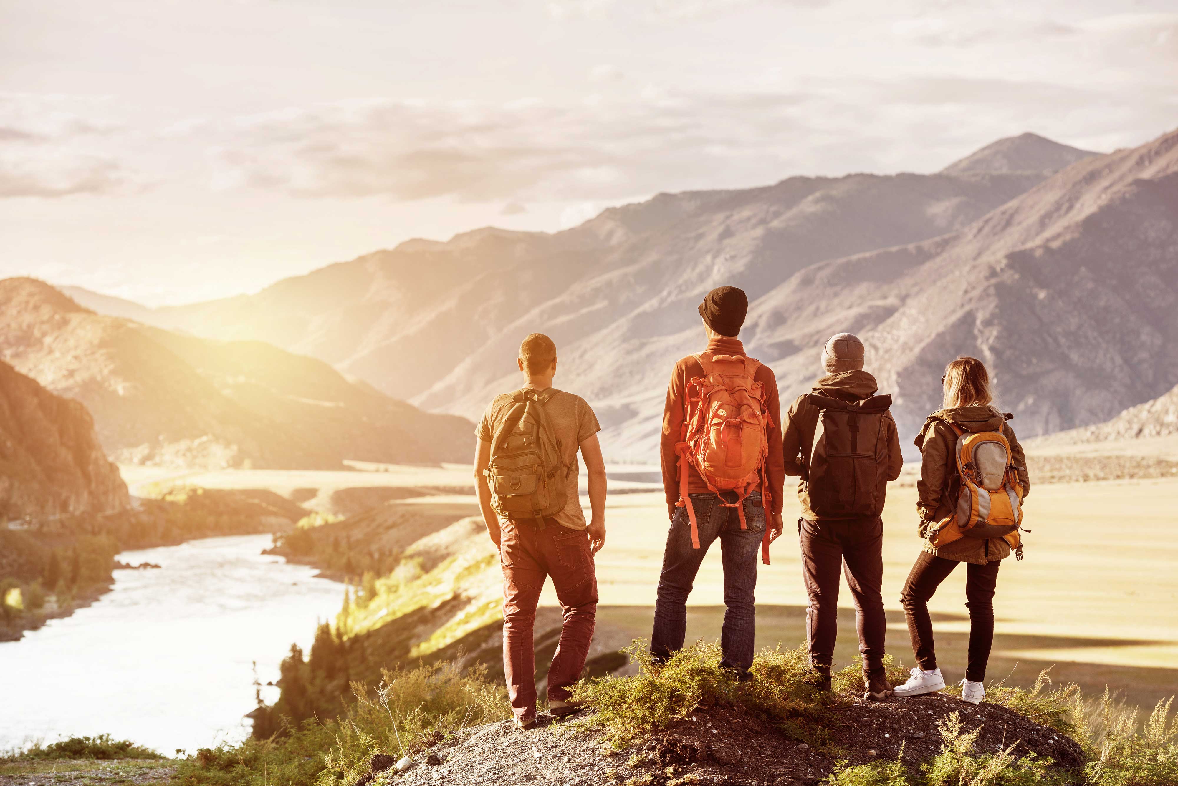 Image of a team hiking in the mountains